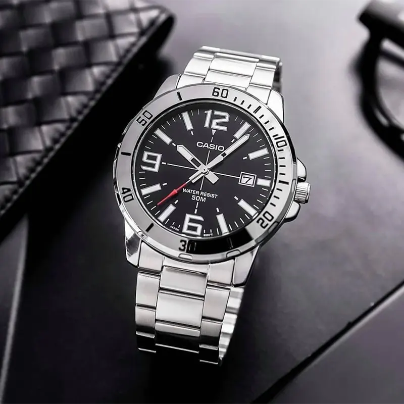 Casio Enticer Black 45mm Dial Men's Watch- MTP-VD01D-1BV